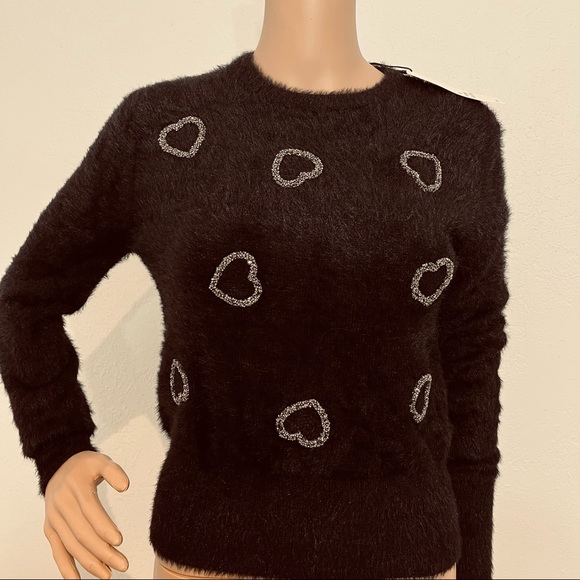 Zara Sweaters Zara Black Sweater Embellished With Silver Hearts Poshmark